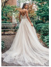 Spaghetti Straps Ivory Lace Tulle Slit Sexy Wedding Dress